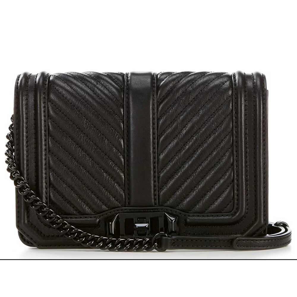 Rebecca Minkoff Chevron Quilted Small Love Crossbody Bag Black